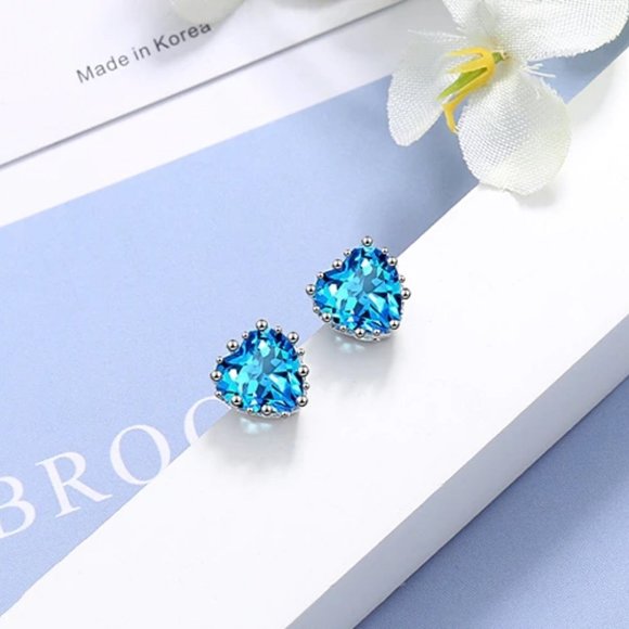 *NEW 925 Sterling Silver Diamond Heart Earrings - Picture 6 of 10